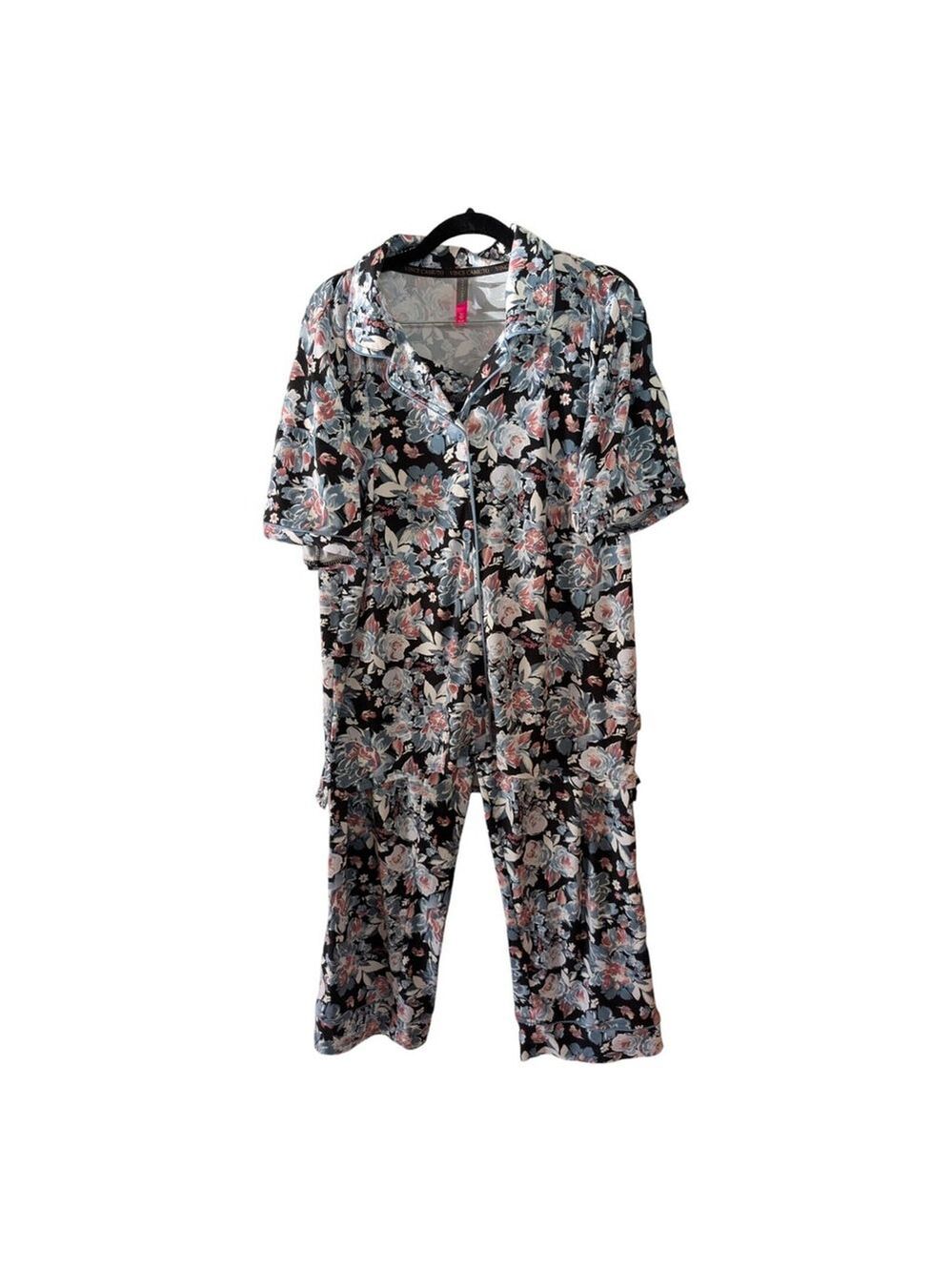 Vince Camuto Floral Button Up Pajama Set SS Top & Long Bottoms XL Jersey Knit